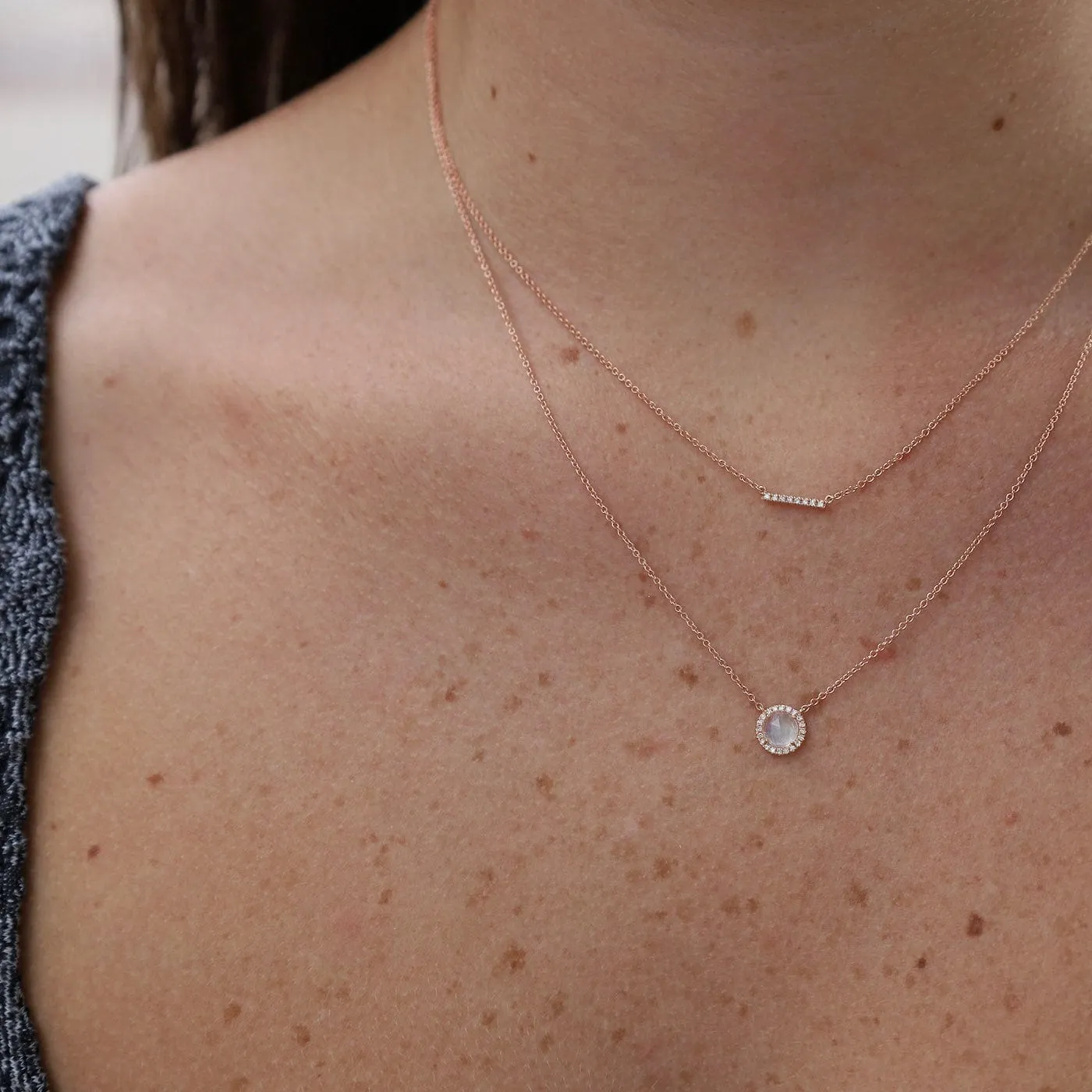 Short Diamond Bar Necklace - 14K Rose Gold