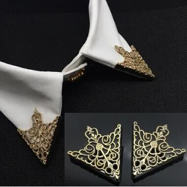 SHUANGR 2017 Fashion Gold Color Hollow Pattern Collar Angle Palace Retro Shirts Brooch Pin Collar Jewelry wholesale