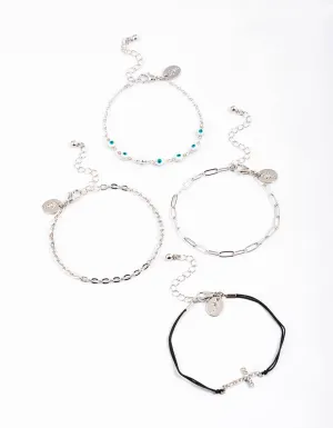 Silver Bling Cross Bracelets 4-Pack