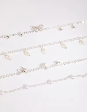 Silver Butterfly Jingle Bracelet & Anklet 4-Pack