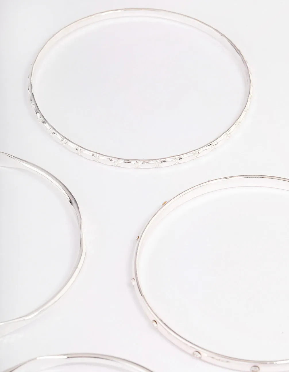 Silver Mixed Hammered Bangle 5-Pack