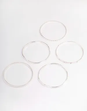 Silver Mixed Hammered Bangle 5-Pack