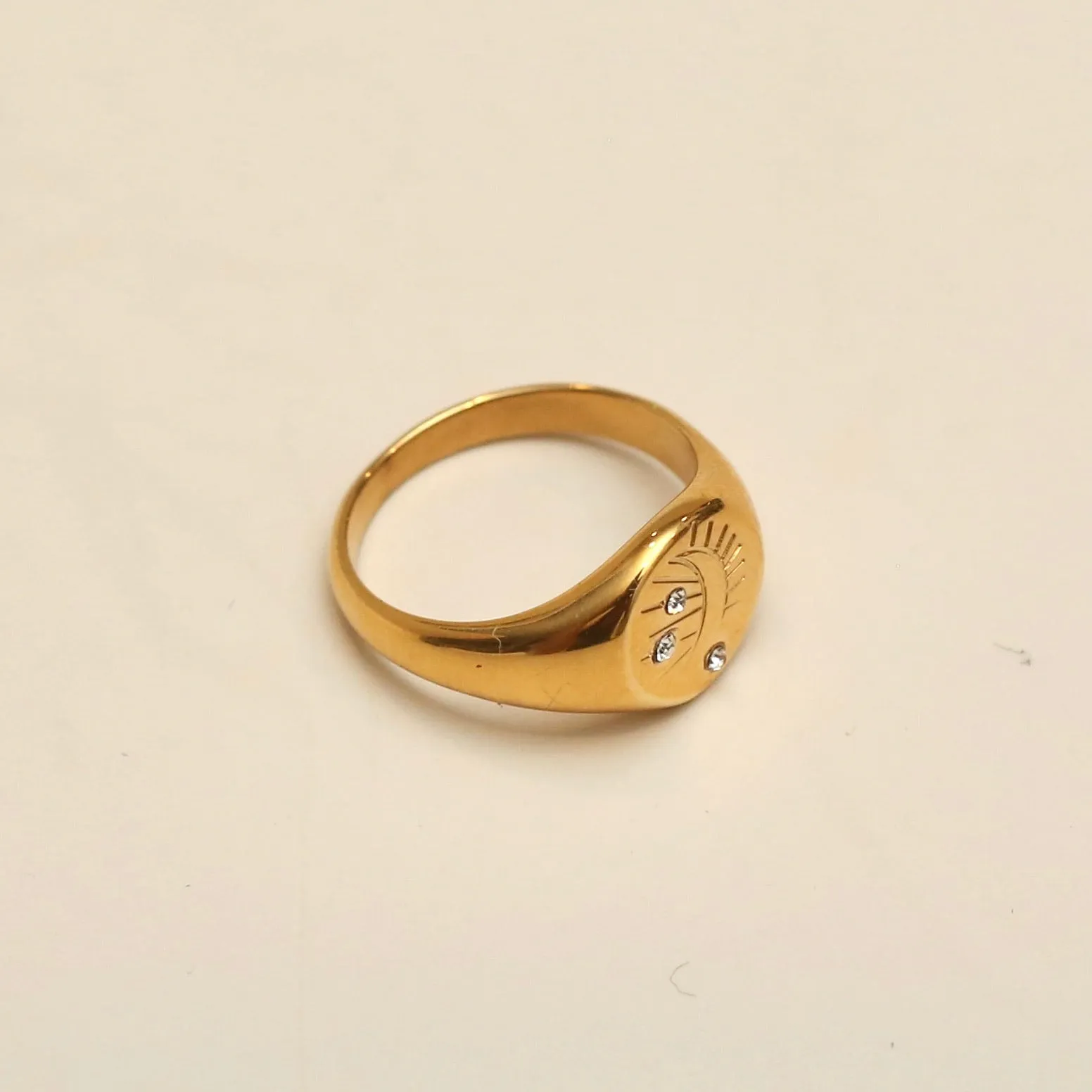 Sparkle Crescent Moon Signet Ring