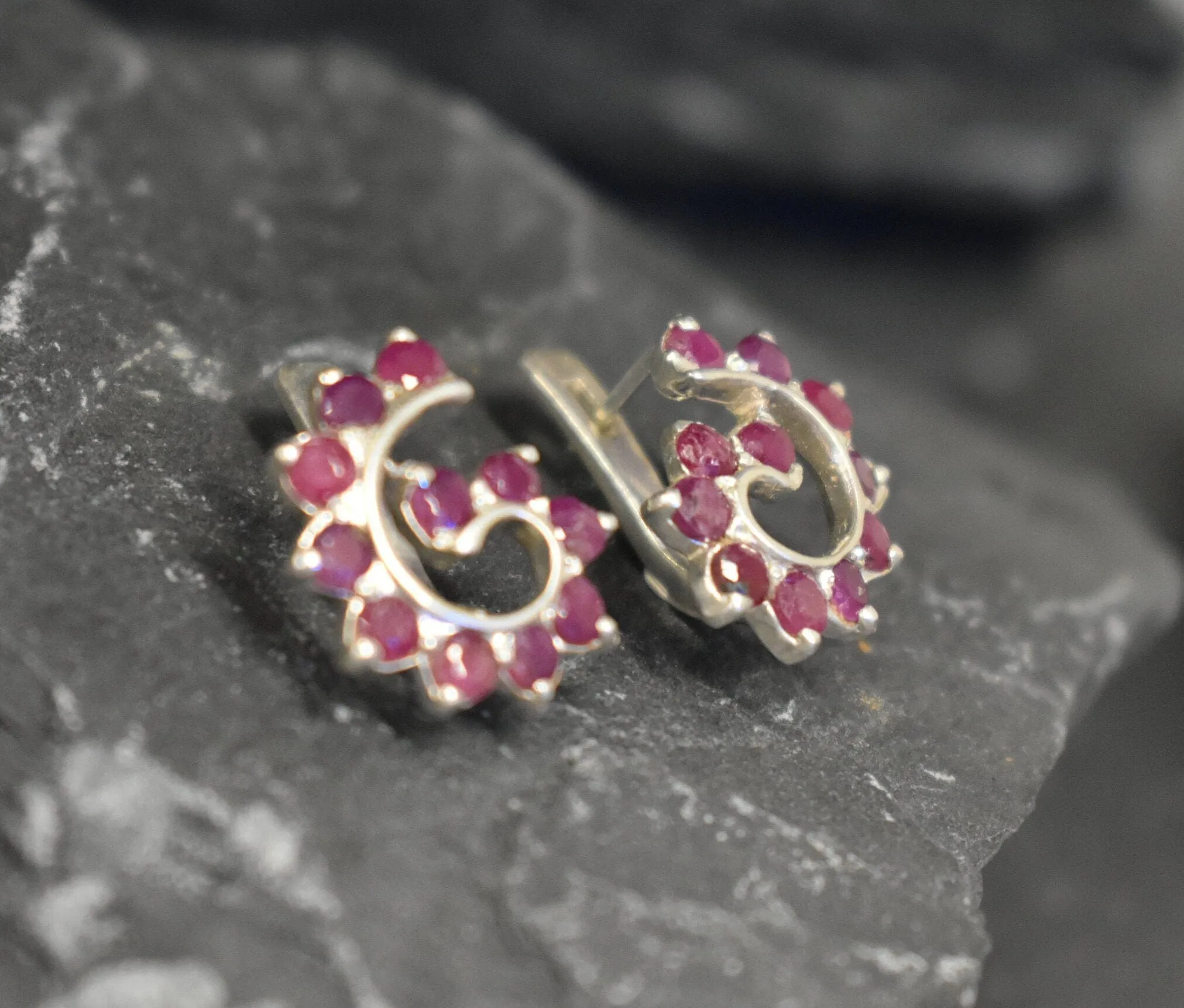 Spiral Ruby Earrings - Red Swirl Earrings - Genuine Ruby Earrings