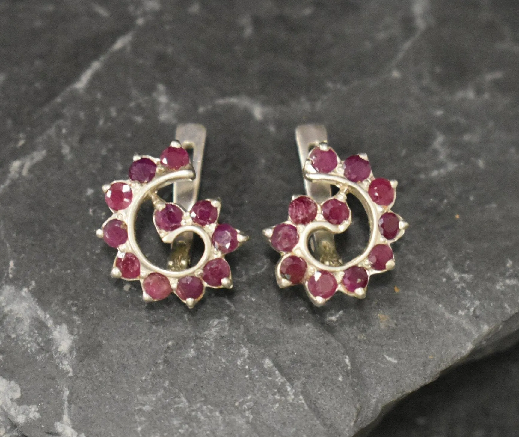 Spiral Ruby Earrings - Red Swirl Earrings - Genuine Ruby Earrings