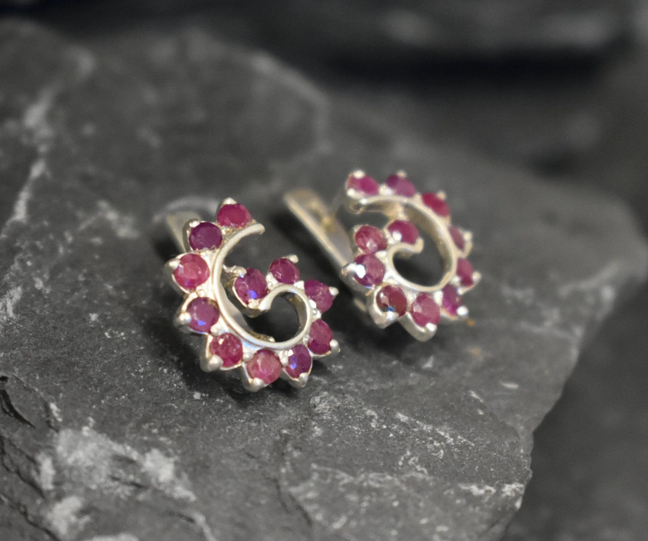 Spiral Ruby Earrings - Red Swirl Earrings - Genuine Ruby Earrings