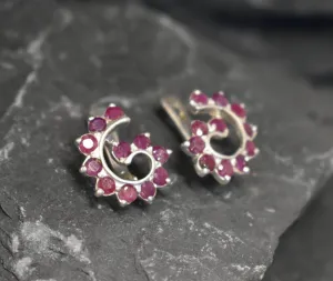 Spiral Ruby Earrings - Red Swirl Earrings - Genuine Ruby Earrings