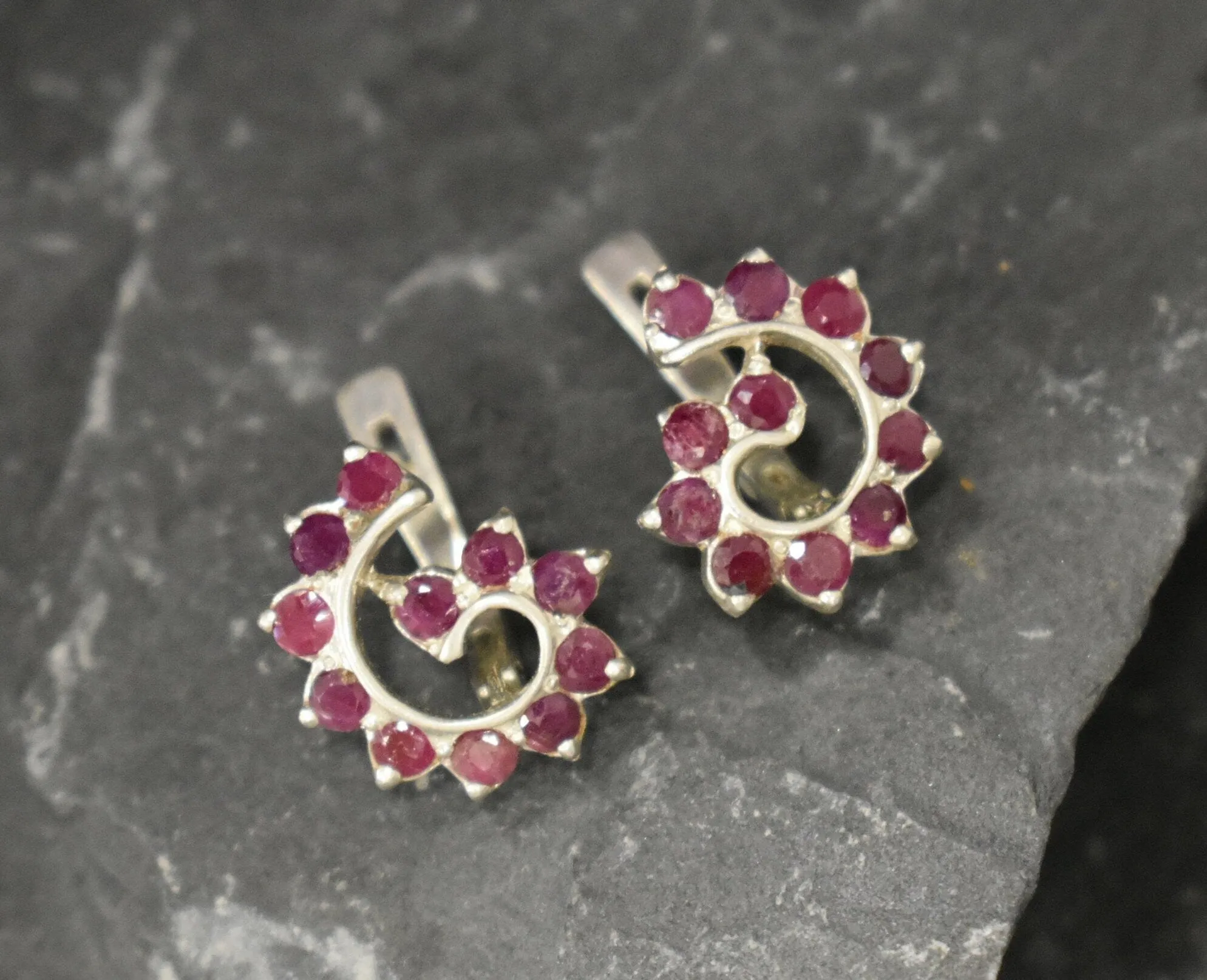 Spiral Ruby Earrings - Red Swirl Earrings - Genuine Ruby Earrings