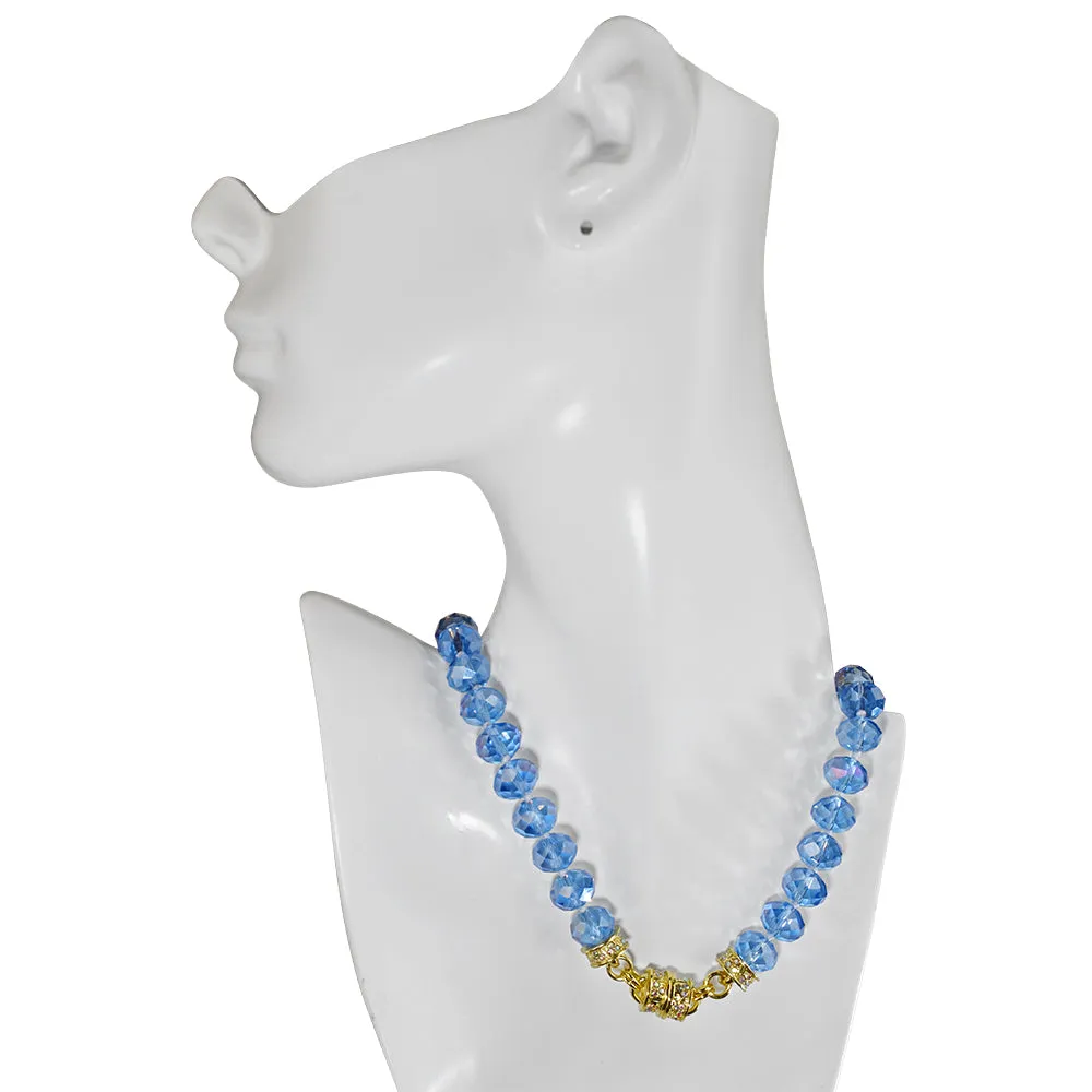 Splendid Crystal 12mm Beaded Magnetic Interchangeable Necklace (Goldtone/Lt. Sapphire)