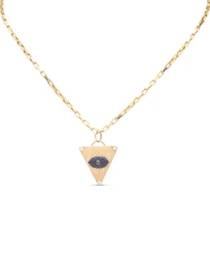 Square Link Chain with Sapphire and Diamond Evil Eye Charm