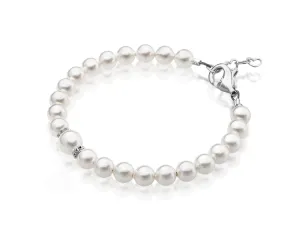 Sterling Silver Bracelet for Girls with White Pearl & Silver Daises