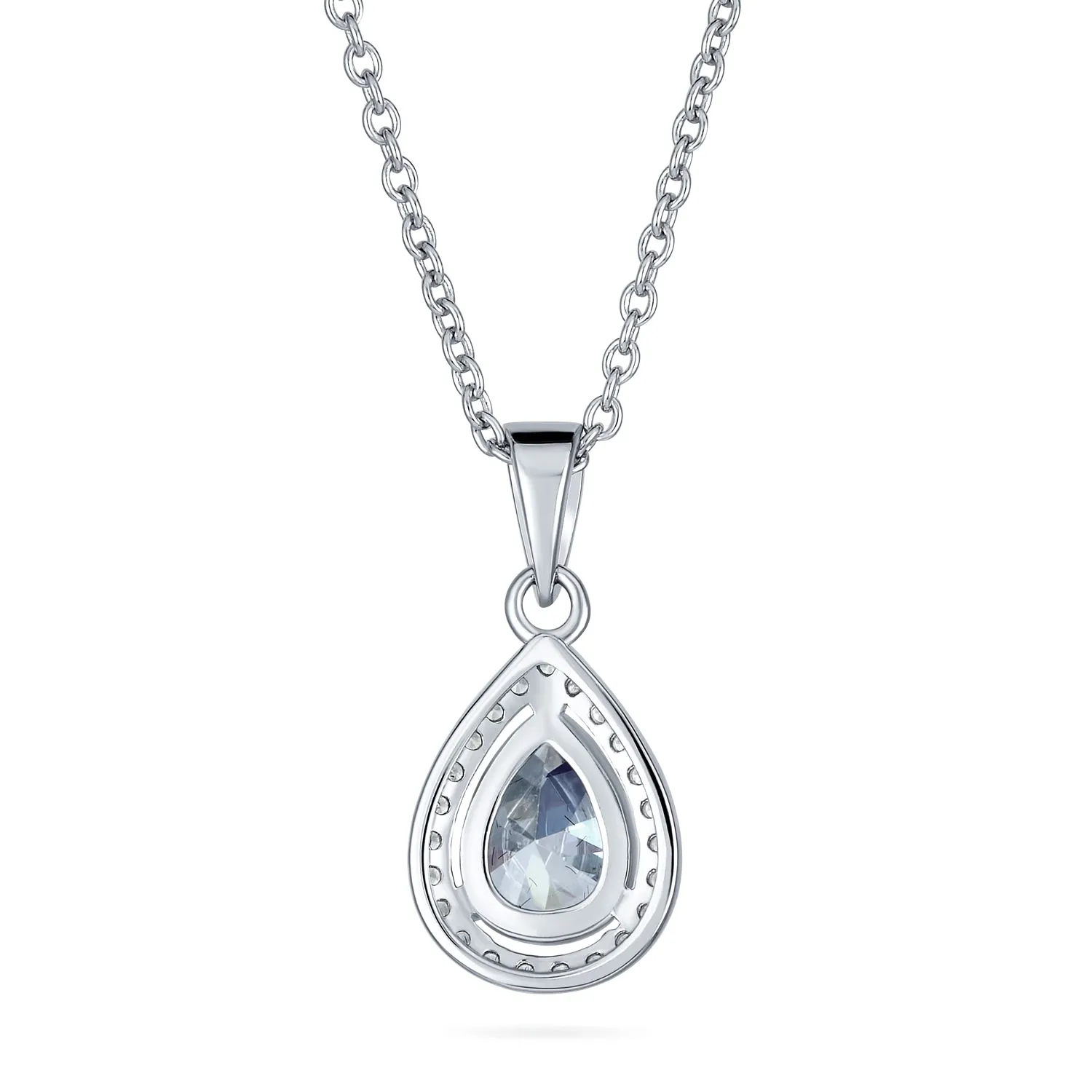 Sterling Silver Victorian Bridal Necklace with Blue Solitaire CZ Teardrop Pendant