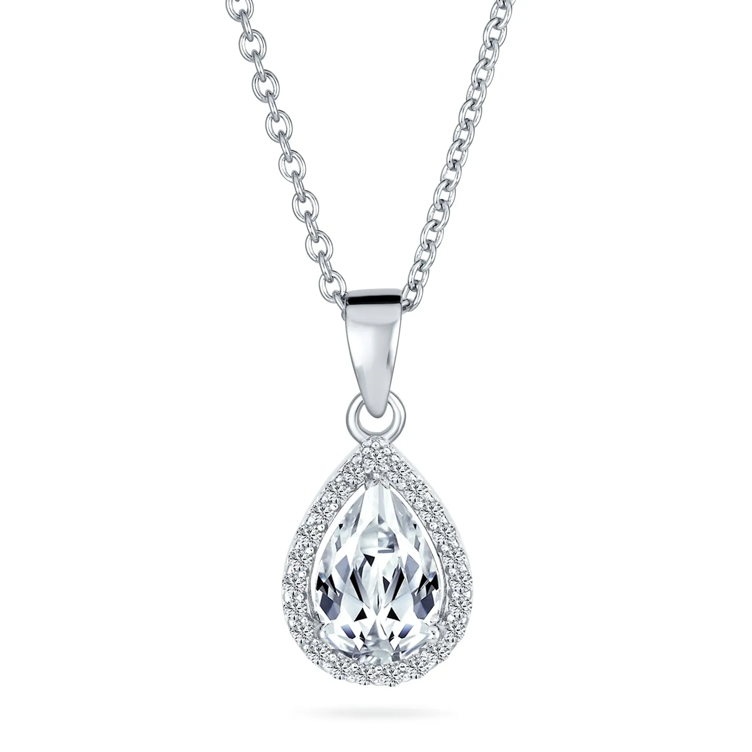 Sterling Silver Victorian Bridal Necklace with Blue Solitaire CZ Teardrop Pendant