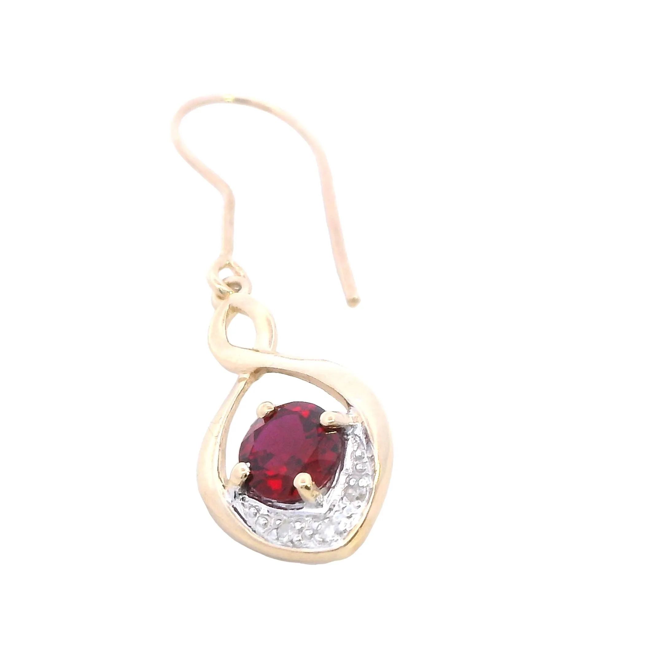 Stunning 9ct Yellow Gold Synthetic Ruby & Diamond Drop Earrings