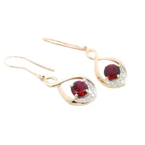 Stunning 9ct Yellow Gold Synthetic Ruby & Diamond Drop Earrings