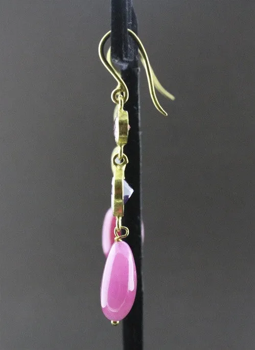 Susan Gordon Ruby, Pink Tourmaline and Amethyst Earrings 22k Yellow Gold