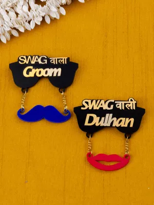 Swag wala Groom   Swag wali Dulhan Brooch Set of 2