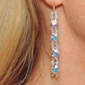 Swarovski Rhodium Plated Crystal AB Dangle Earrings