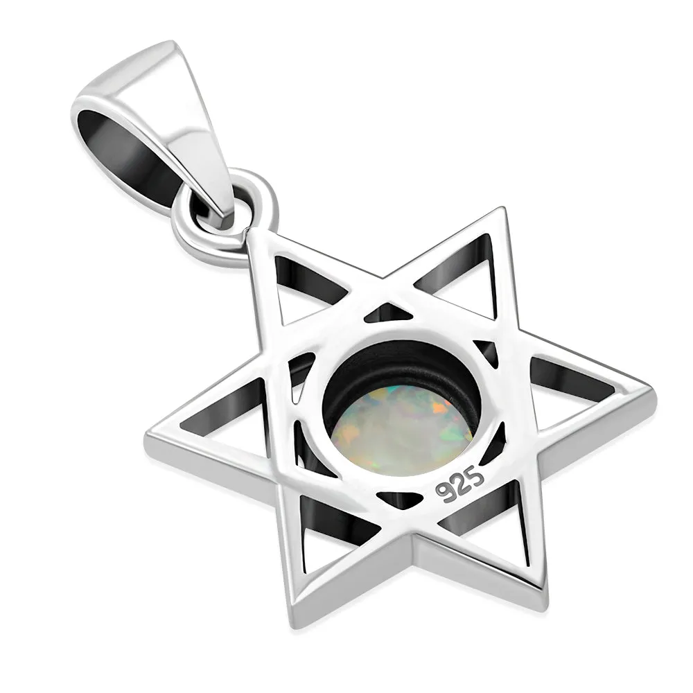 Synthetic Sun & Ice Opal Star of David Silver Pendant