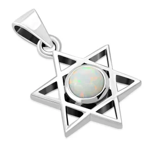 Synthetic Sun & Ice Opal Star of David Silver Pendant