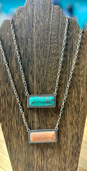 The Pretty Silver Peachy Or Turquoise Bar Necklace