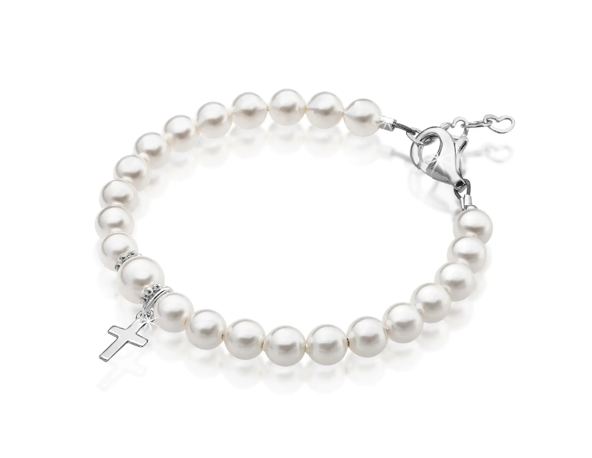 Toddler Baby White Pearl Bracelet Baptism & Christening Sterling Silver Cross Charm