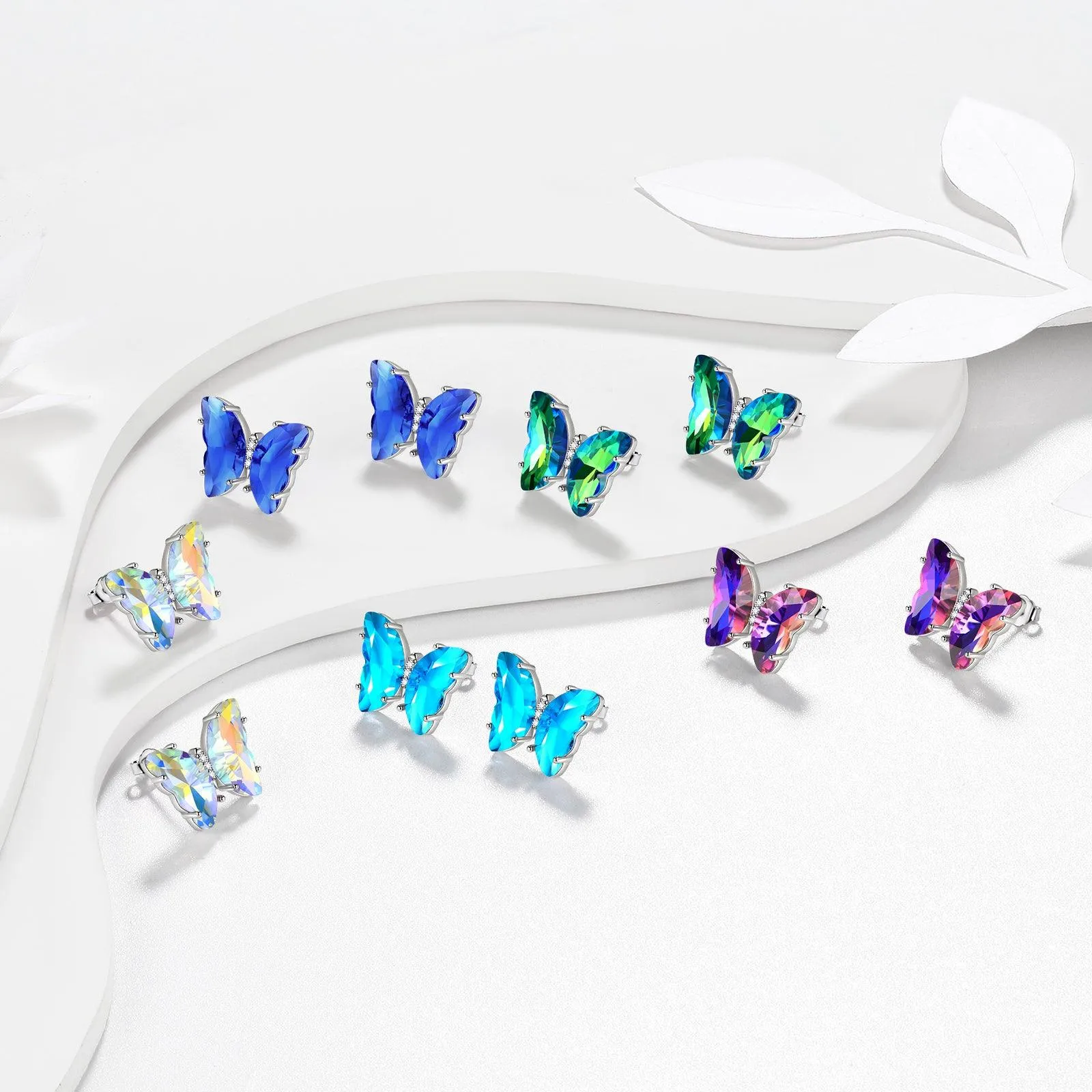 Tokyo Mart 925 Sterling Silver Butterfly Earrings Birthstone Crystal Jewelry Gift Women