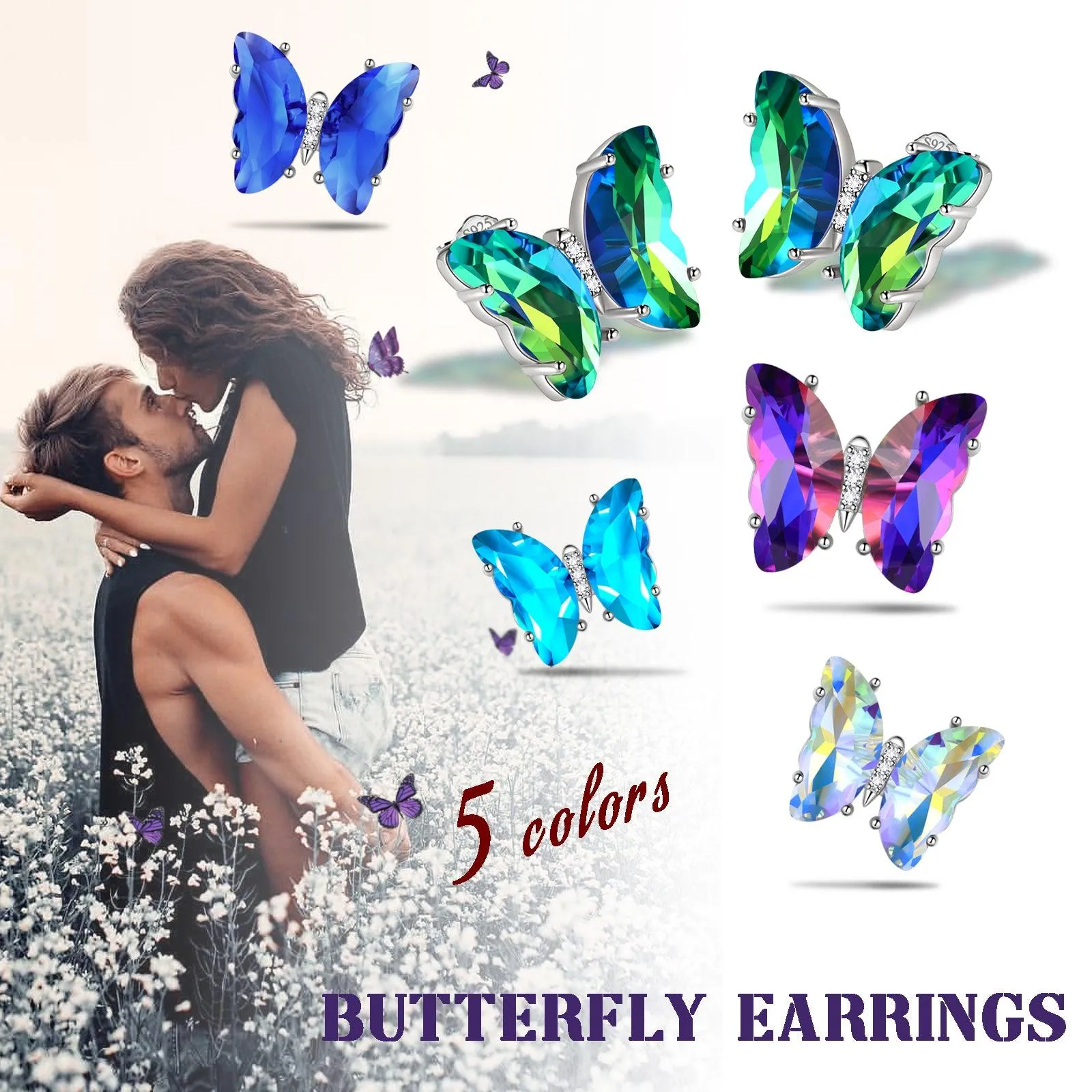 Tokyo Mart 925 Sterling Silver Butterfly Earrings Birthstone Crystal Jewelry Gift Women