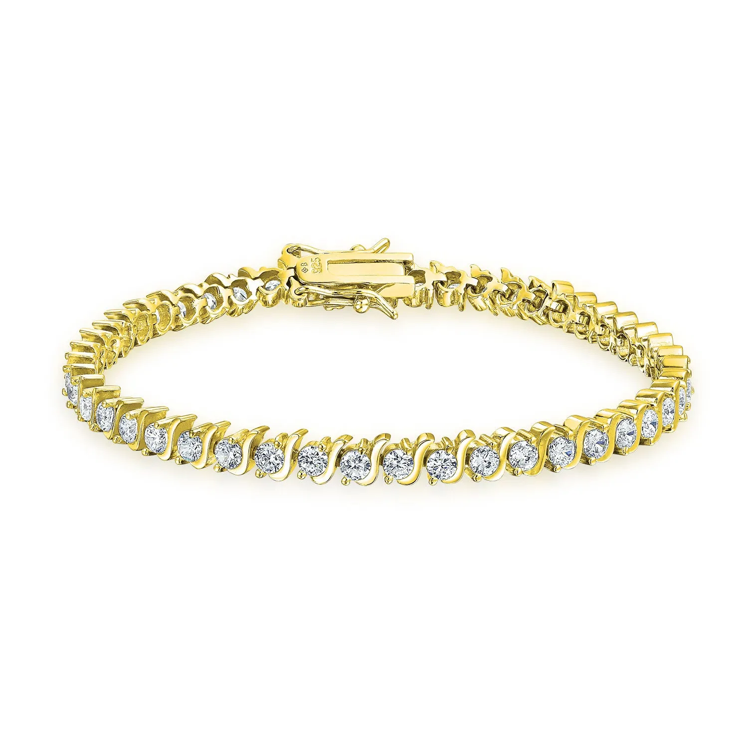 Traditional Bridal Jewelry 15CTW CZ Round Solitaire Tennis Bracelet 14k Gold