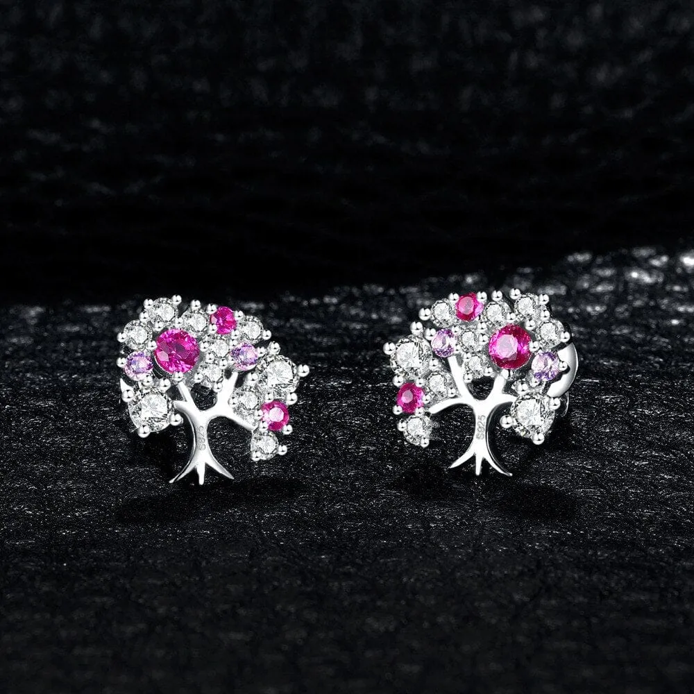 Tree of Life Ruby 925 Sterling Silver Stud Earrings