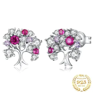 Tree of Life Ruby 925 Sterling Silver Stud Earrings