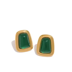 VAIGE Square Crystal Opal Stainless Steel Stud Earrings - Exquisite PVD Real Gold Plated Jewelry in White, Black, and Green