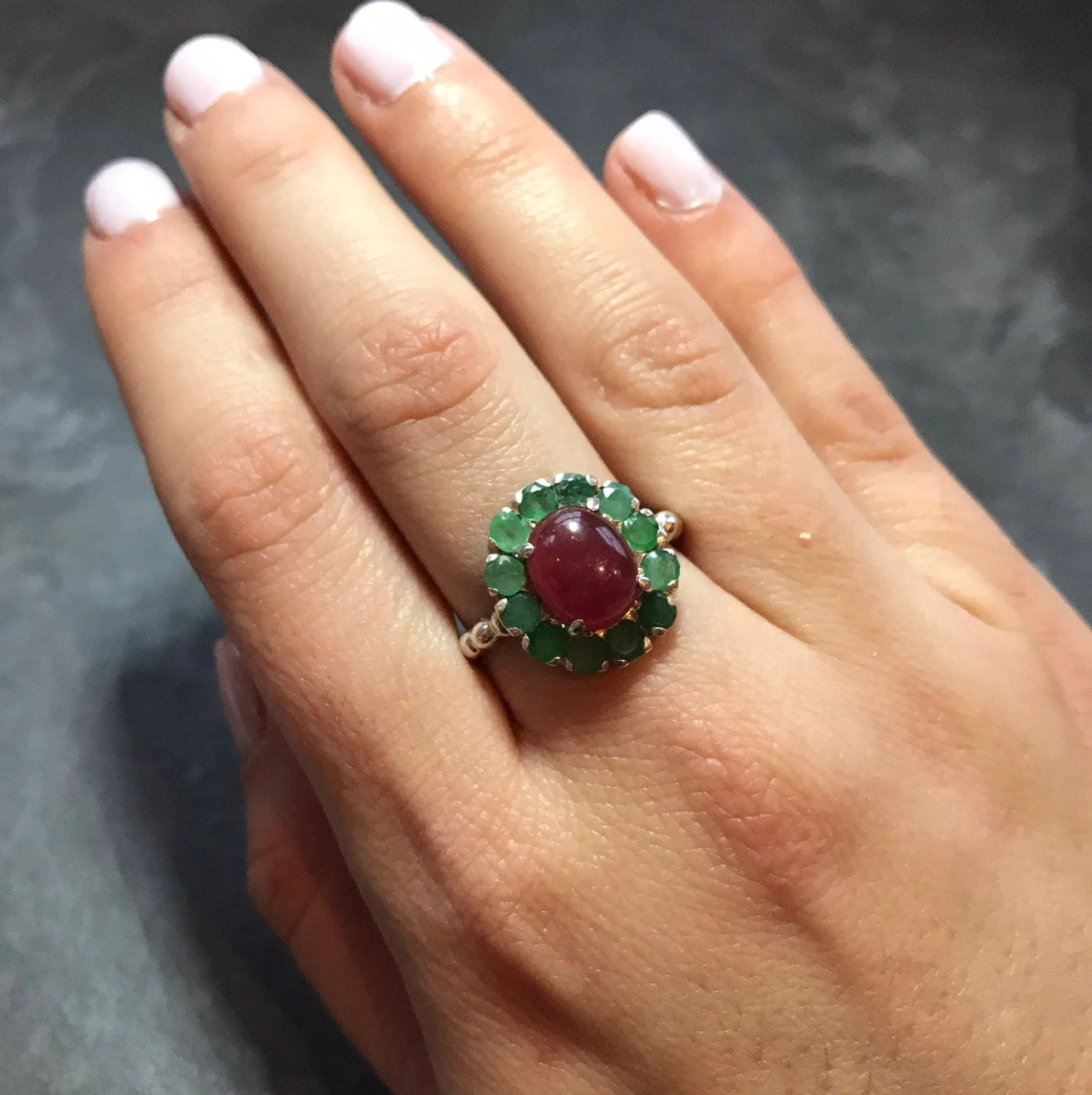 Victorian Emerald Ring - Natural Emerald and Ruby Ring - Vintage Ruby Ring