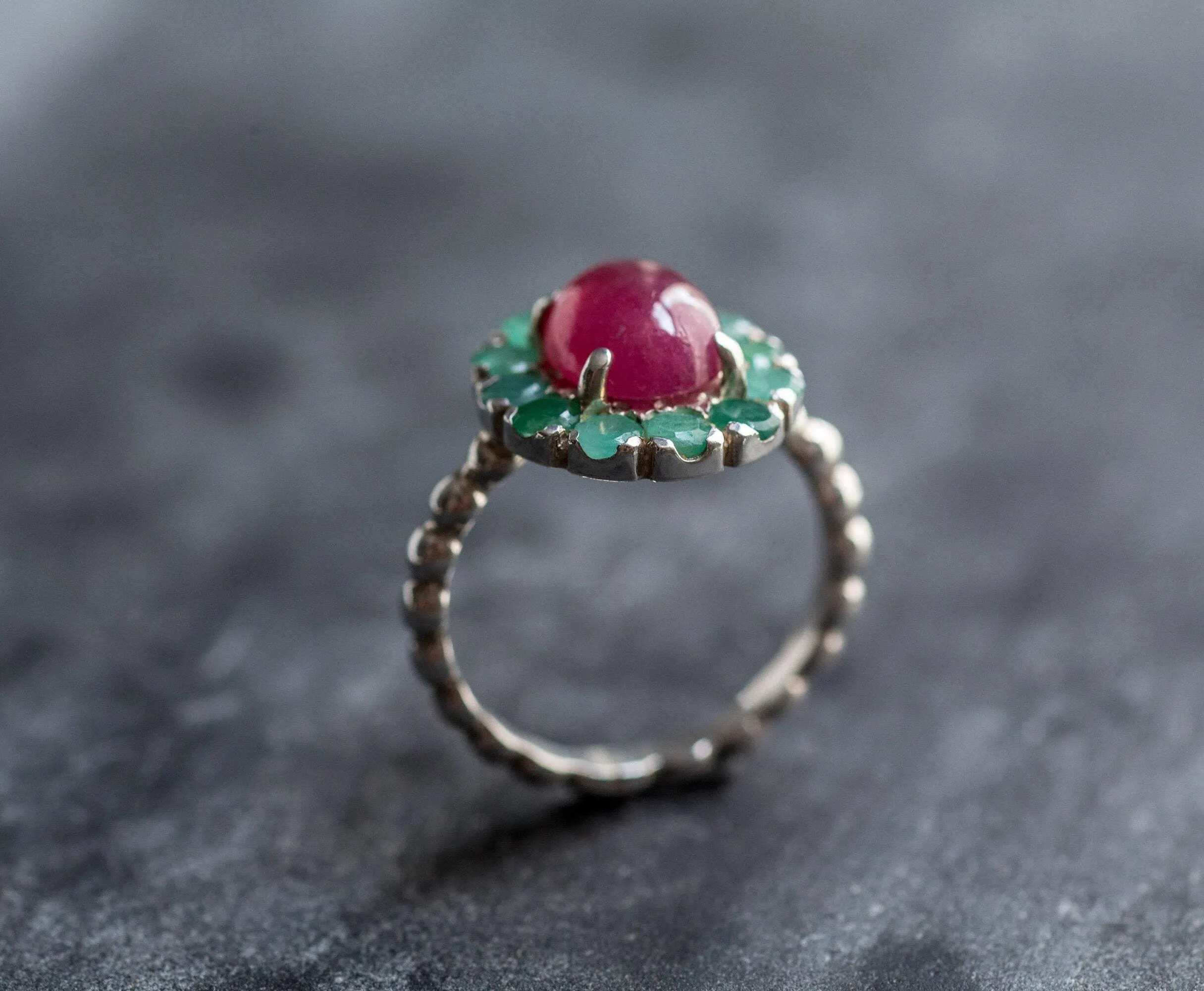 Victorian Emerald Ring - Natural Emerald and Ruby Ring - Vintage Ruby Ring