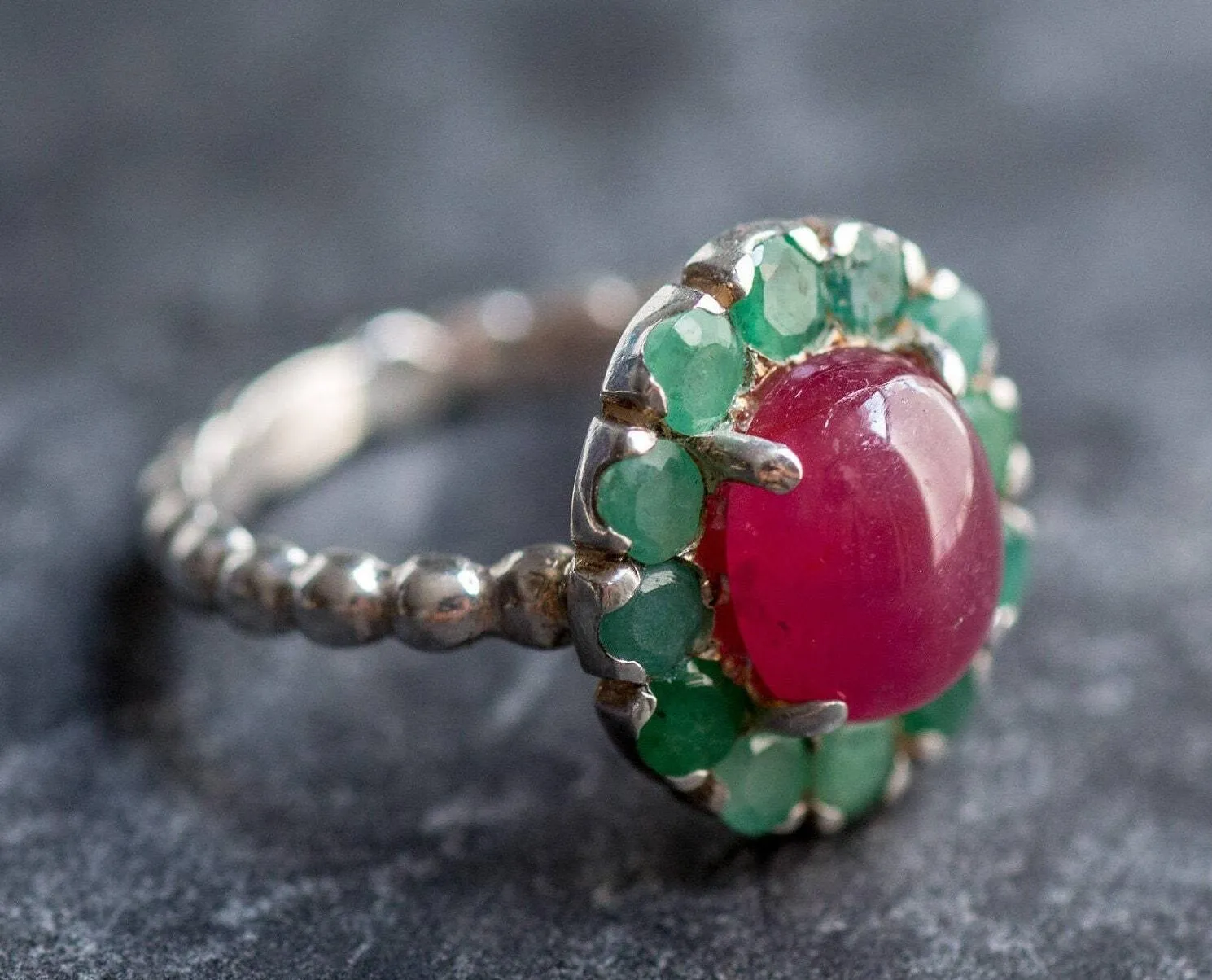 Victorian Emerald Ring - Natural Emerald and Ruby Ring - Vintage Ruby Ring