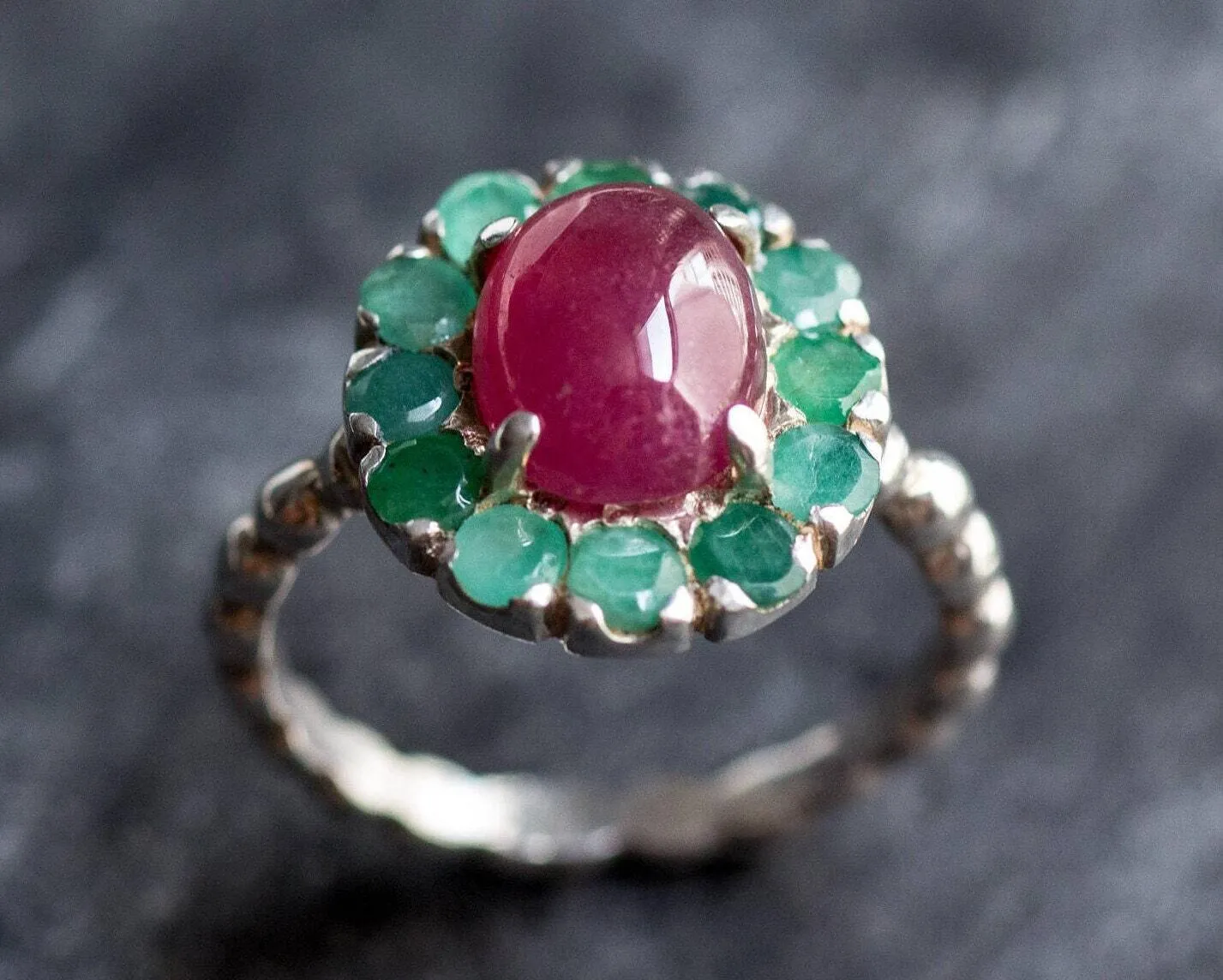 Victorian Emerald Ring - Natural Emerald and Ruby Ring - Vintage Ruby Ring