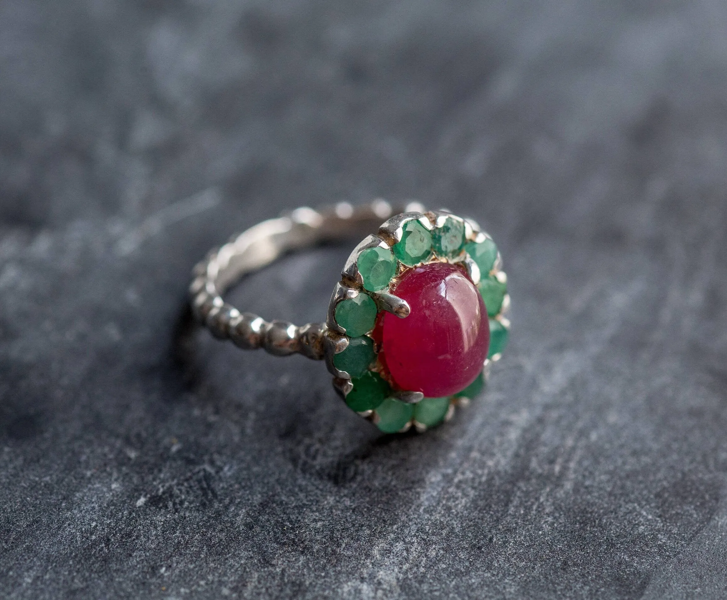 Victorian Emerald Ring - Natural Emerald and Ruby Ring - Vintage Ruby Ring