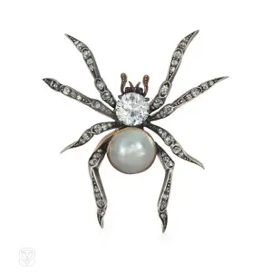 Victorian pearl and diamond spider brooch