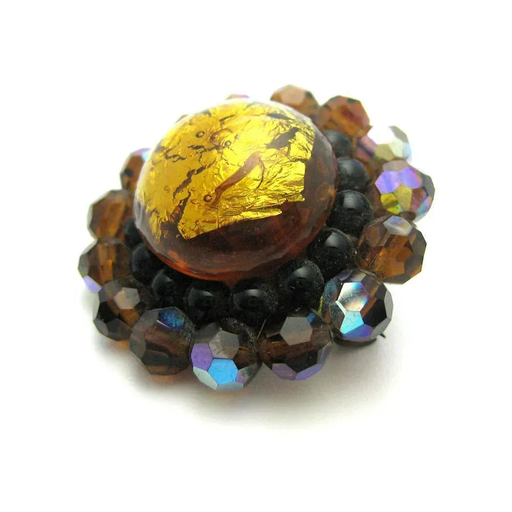 Vintage 1930s Art Deco Glass & Foil Brooch