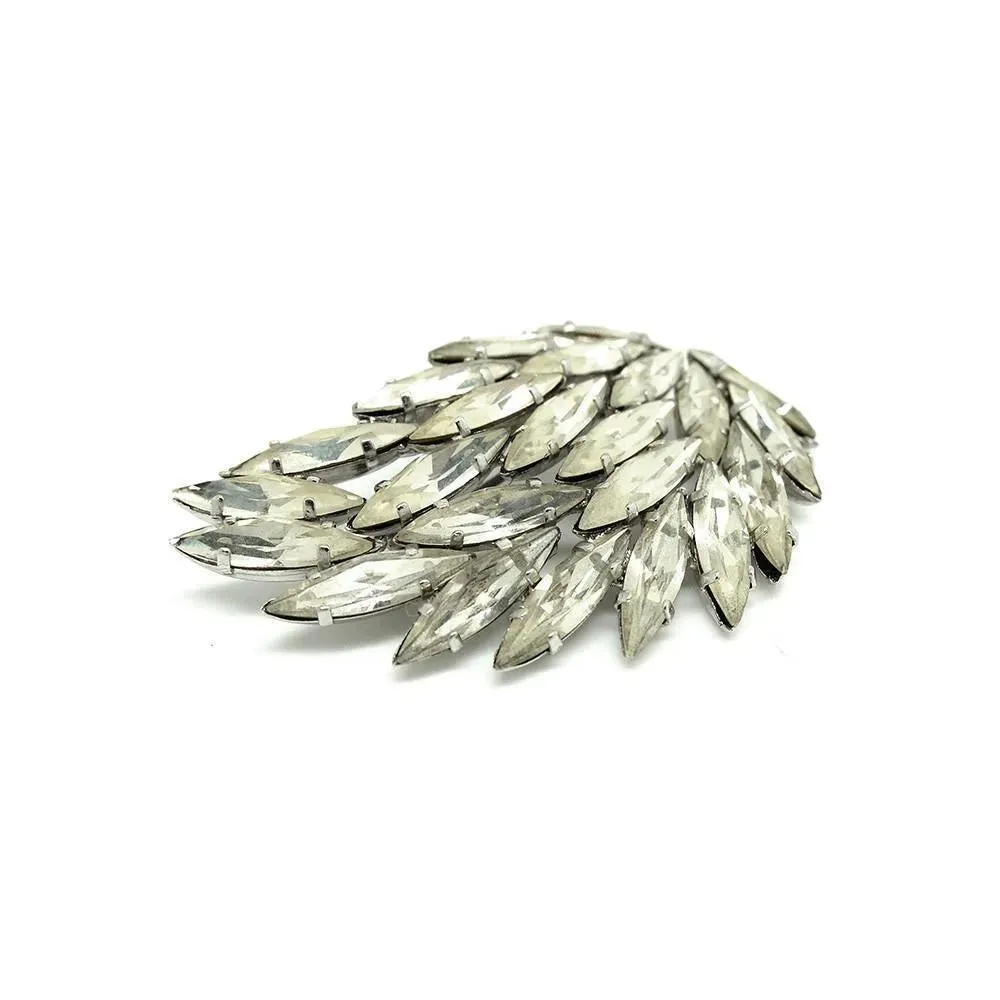 Vintage 1940s Diamante Leaf Brooch