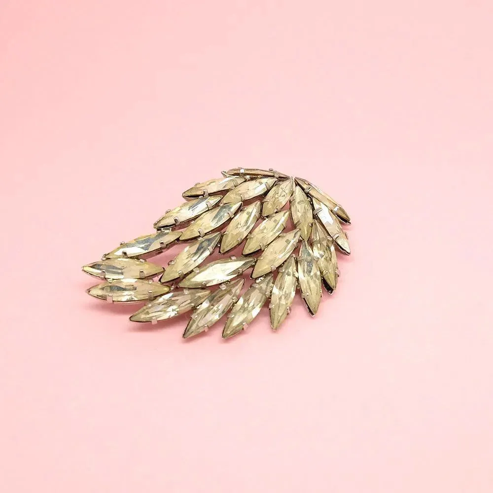 Vintage 1940s Diamante Leaf Brooch