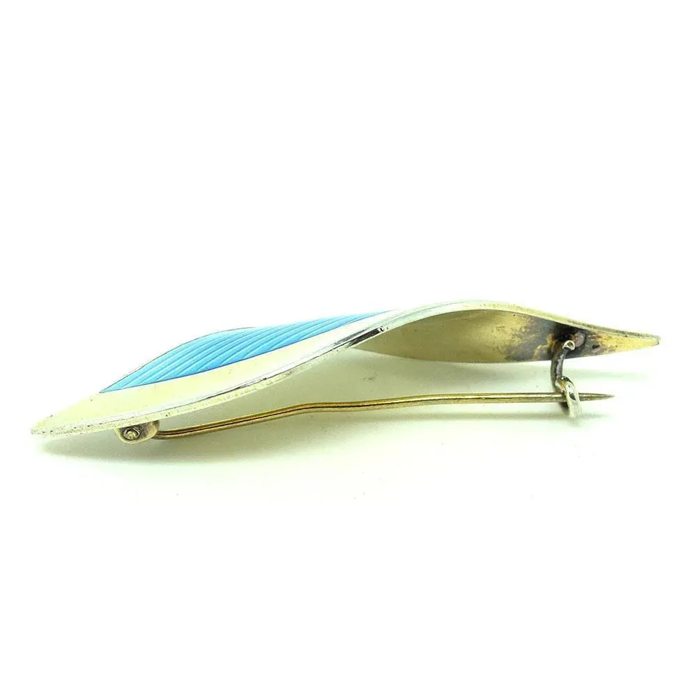 Vintage 1940s Norwegian Pale Blue Guilloche Enamel Silver Brooch