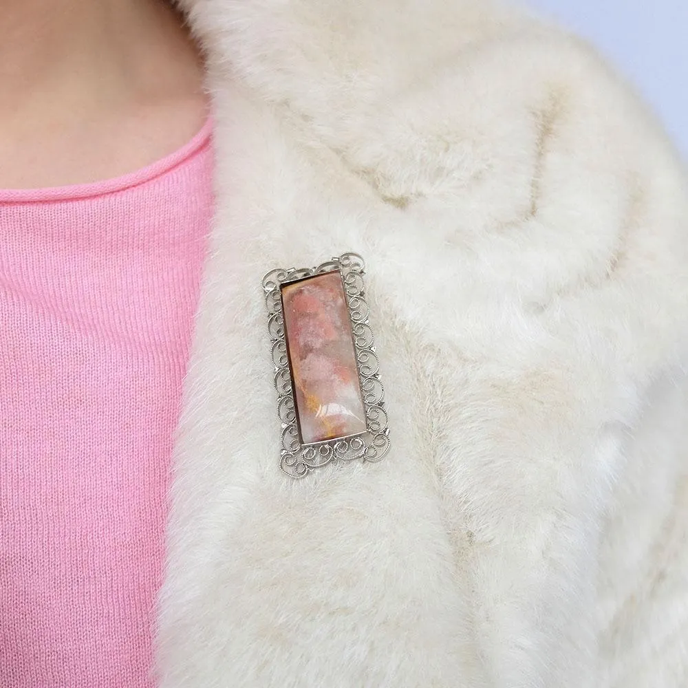 Vintage 1960's Scottish Pink Agate Brooch