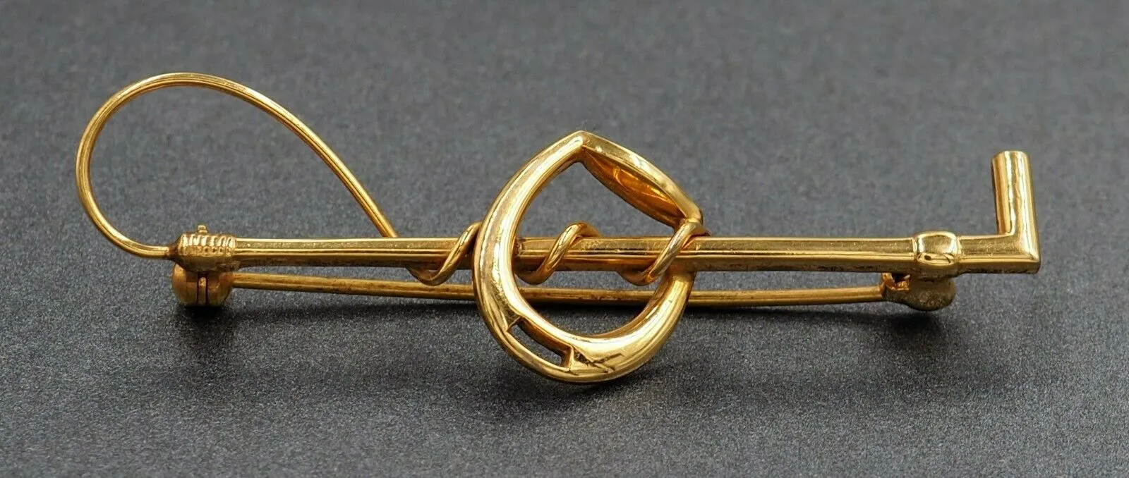 Vintage 9ct Yellow Gold Whip & Stirrup Brooch