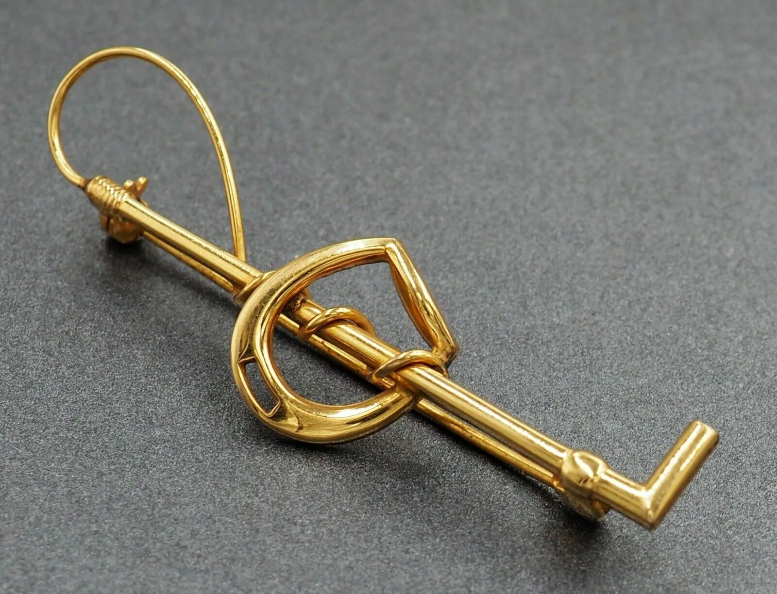 Vintage 9ct Yellow Gold Whip & Stirrup Brooch