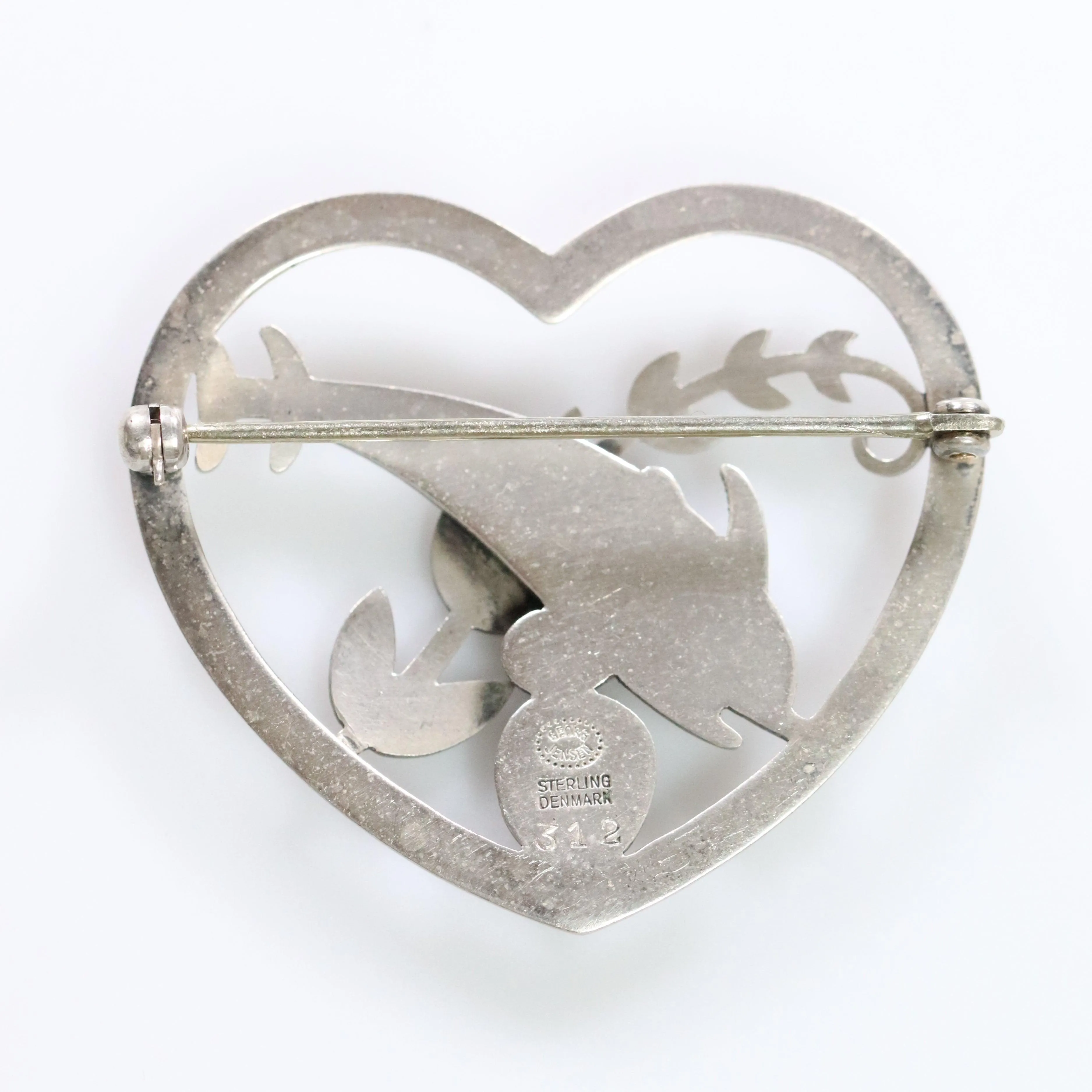 Vintage Georg Jensen Jewelry | Heart and Dolphin Brooch 312