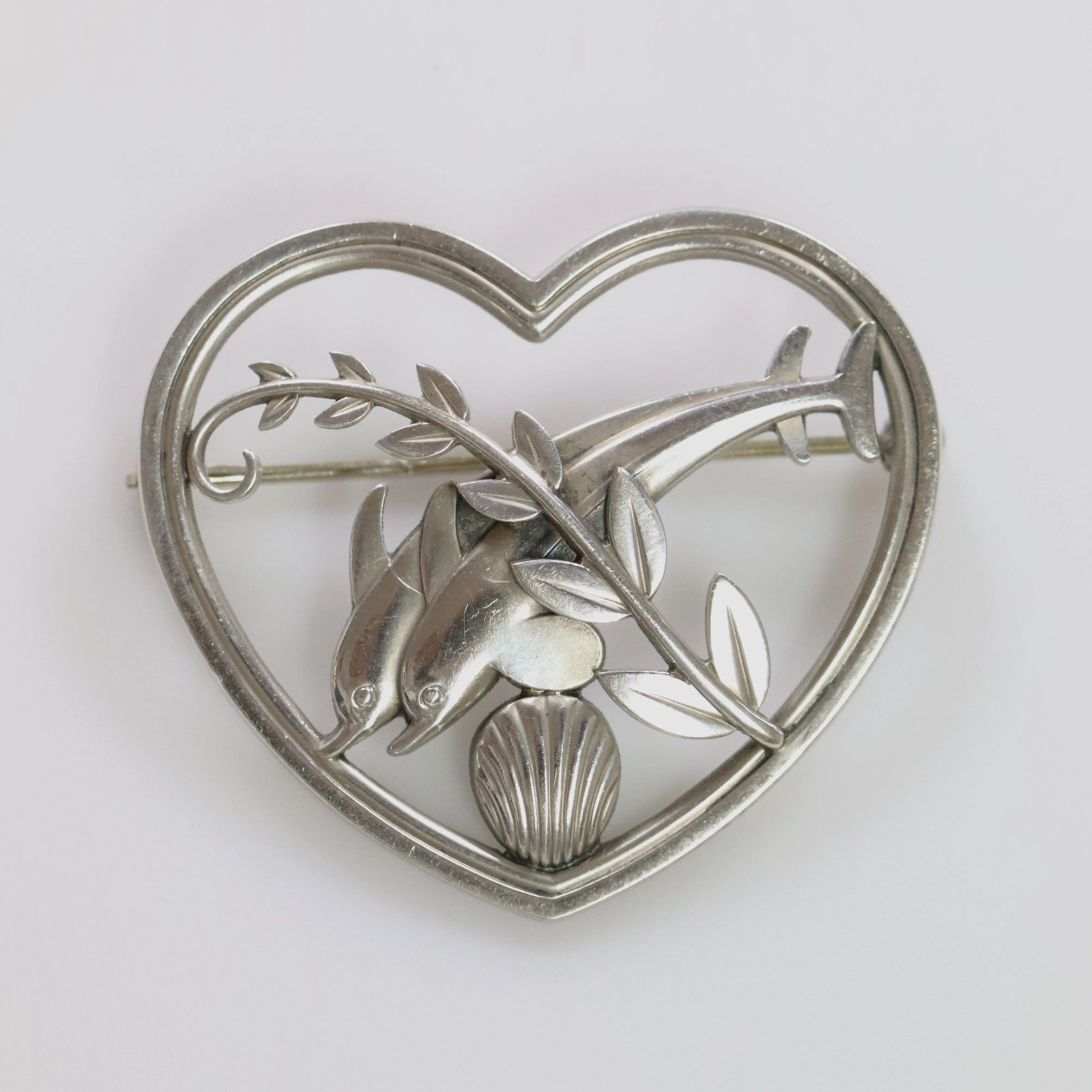 Vintage Georg Jensen Jewelry | Heart and Dolphin Brooch 312