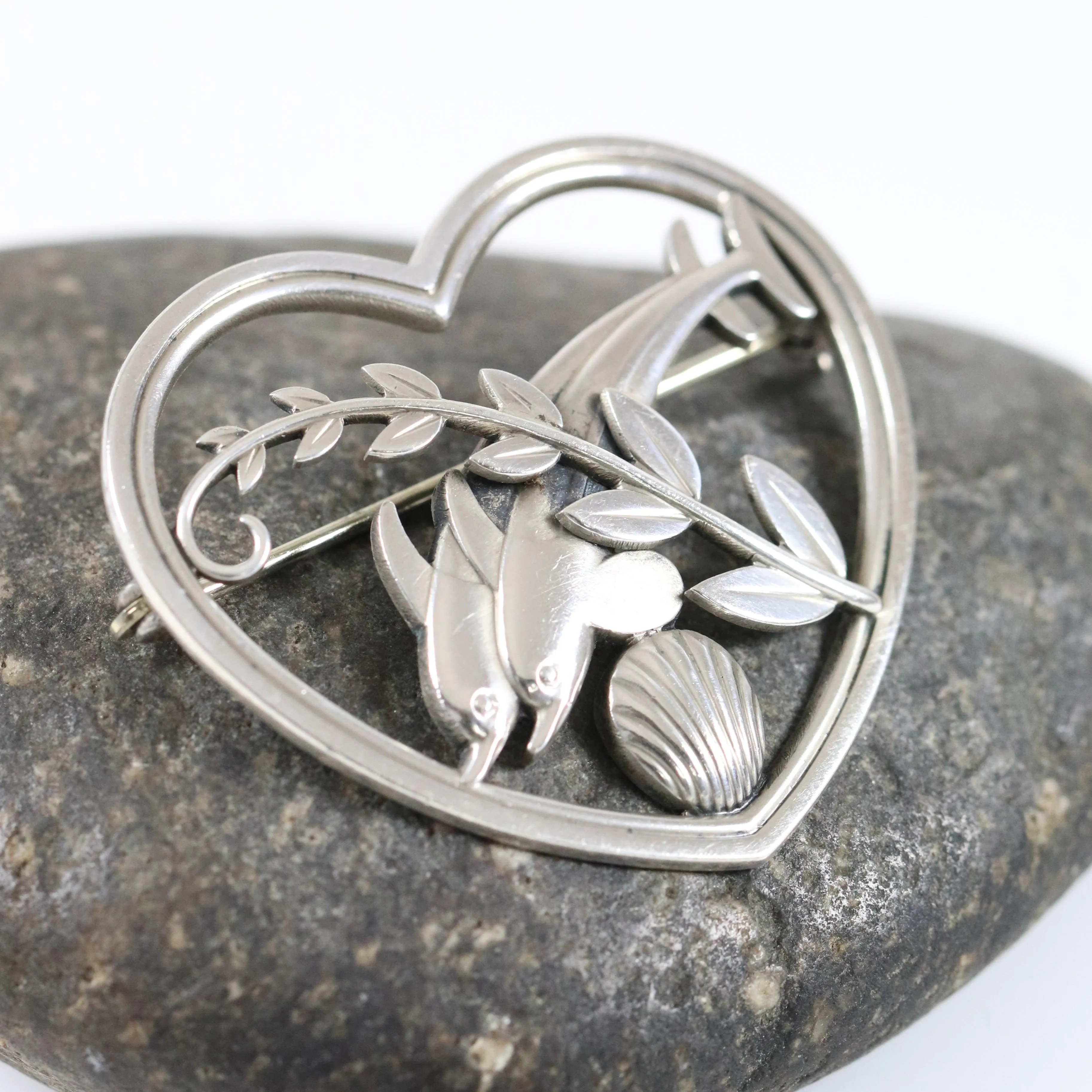 Vintage Georg Jensen Jewelry | Heart and Dolphin Brooch 312