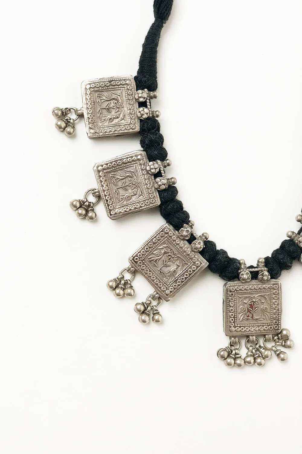 Vintage Indian Silver Square Pendant Necklace