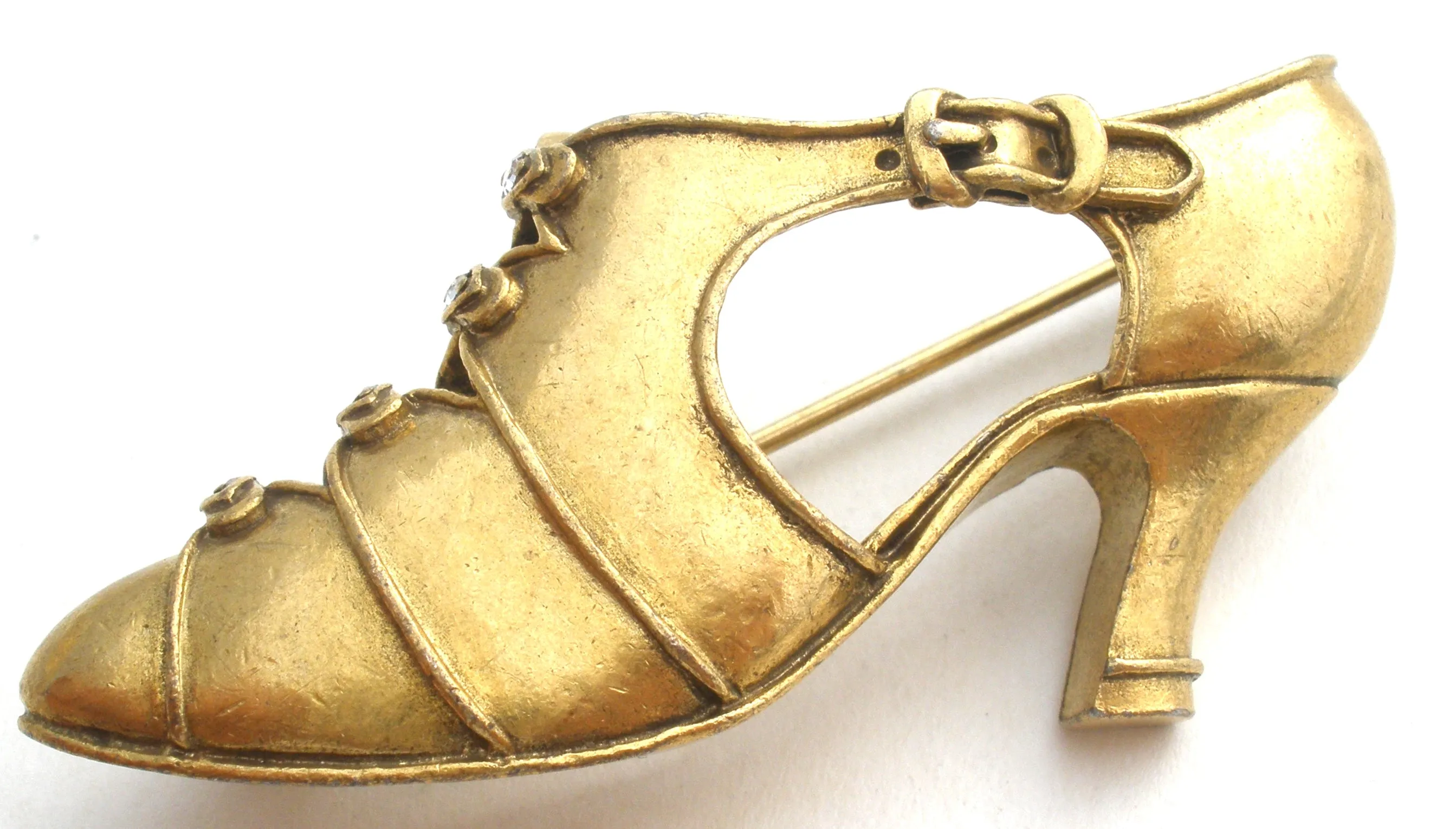 Vintage Shoe Brooch MMA Matte Gold Tone Pin